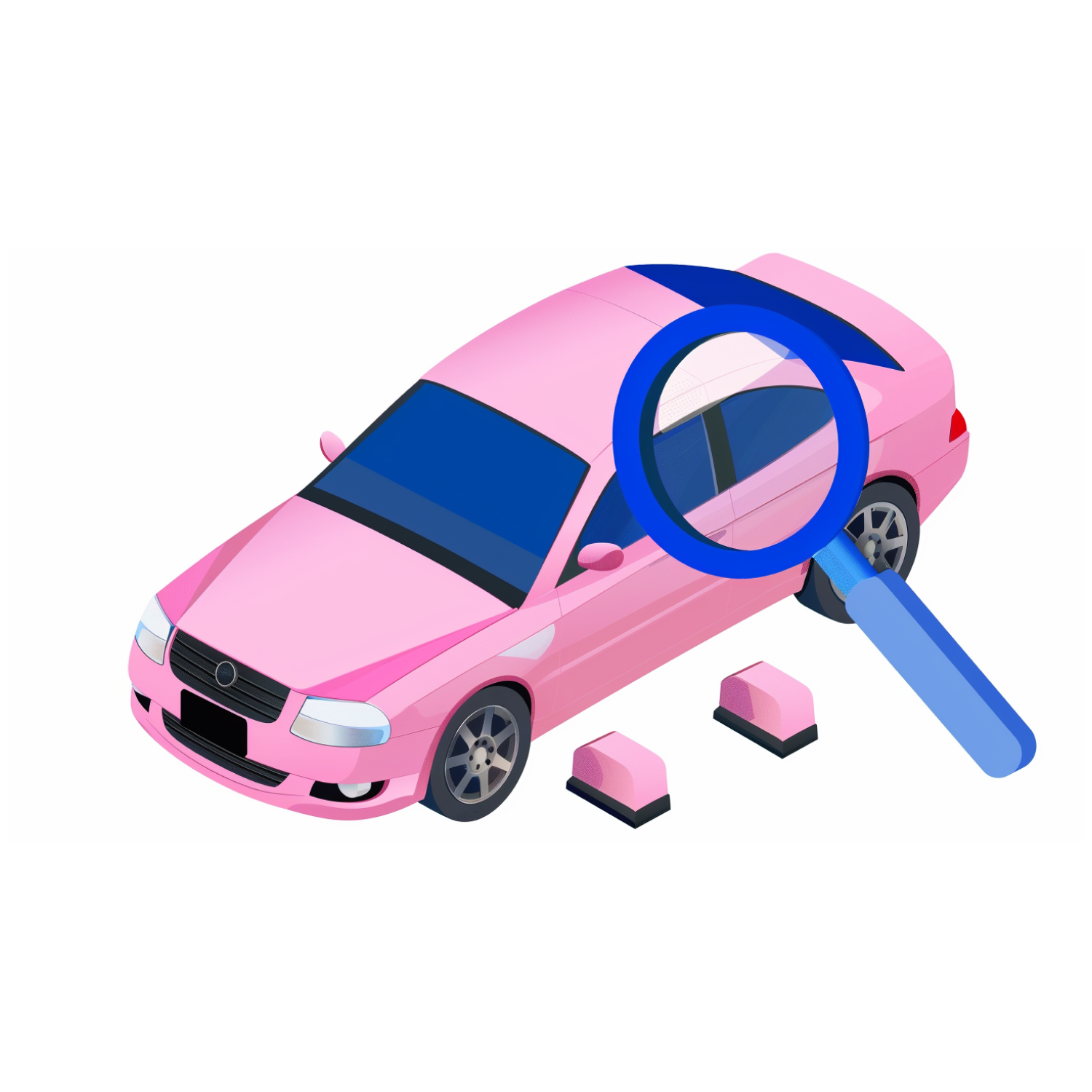 큰 돋보기와 분홍색 차 아이콘
